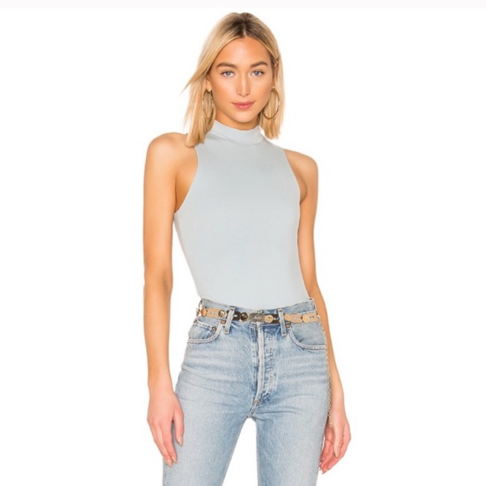 Superdown Lorie Mock Neck Sleeveless Bodysuit in pale blue